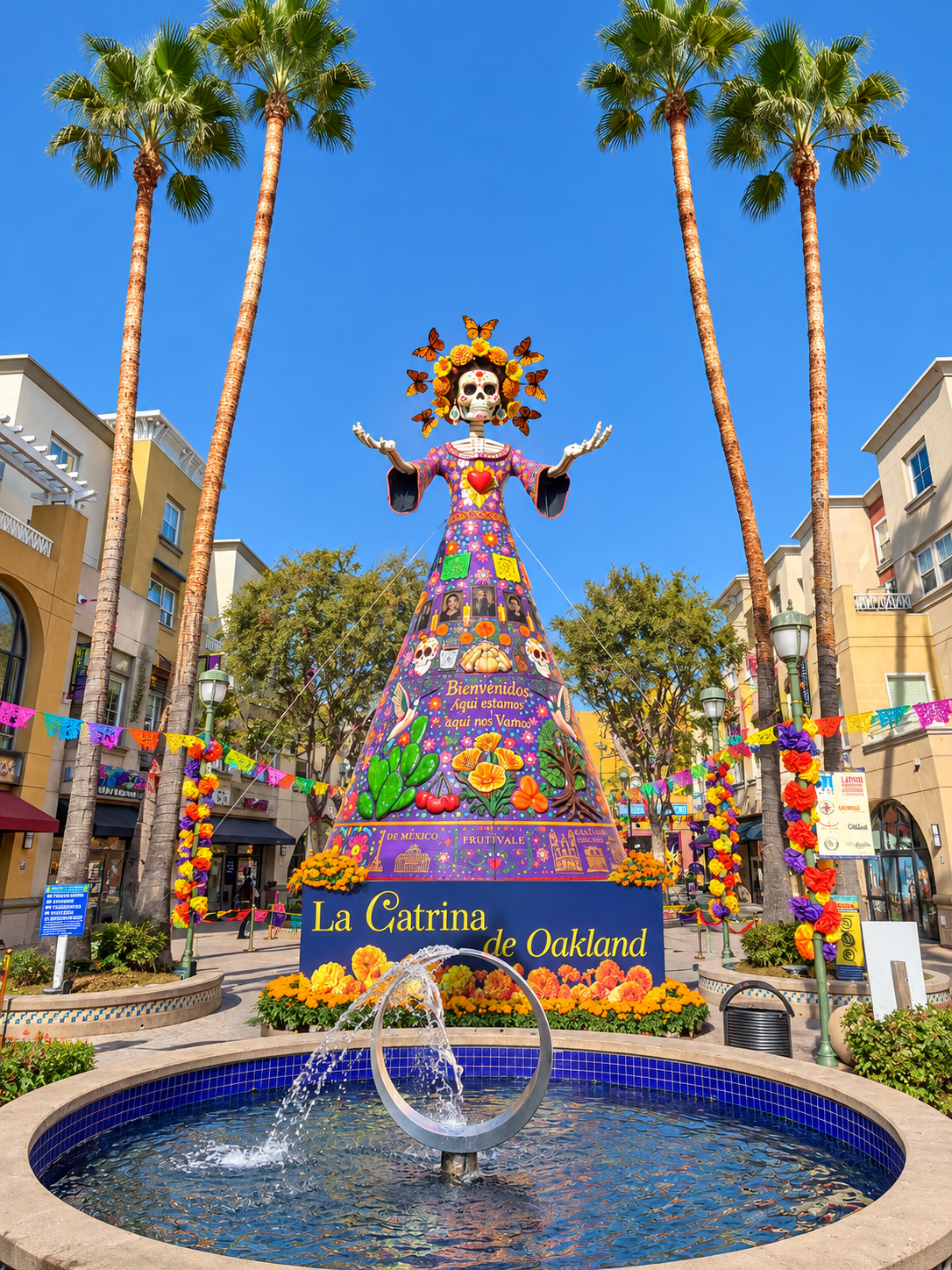 La Catrina de Oakland sculpture in the Village plaza